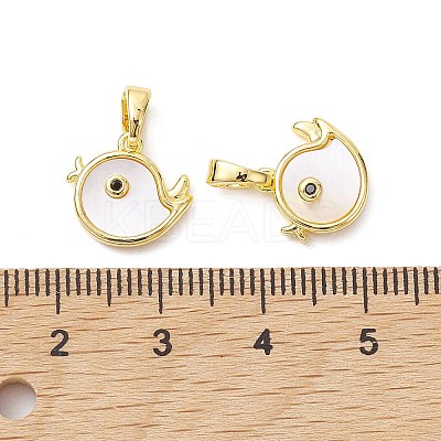 Rack Plating Brass Pave Shell Bird Charms with Black Cubic Zirconia KK-K360-07G-1
