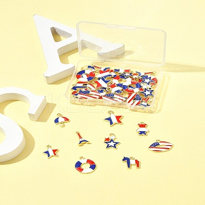 45Pcs 9 Styles Independence Day Alloy Enamel Pandants FIND-FS0004-09-1
