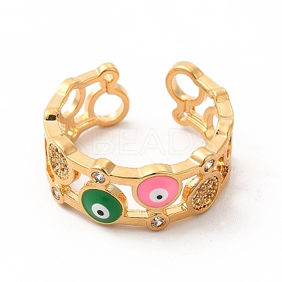 Colorful Enamel Evil Eye Open Cuff Ring with Cubic Zirconia KK-A180-51G-1
