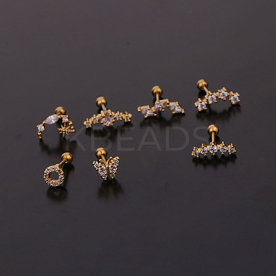 316L Surgical Stainless Steel Micro Pave Clear Cubic Zirconia Cartilage Earrings WG14BE9-17-1