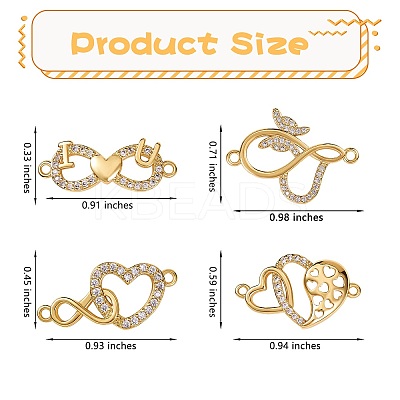 4Pcs 4 Style Brass Micro Pave Clear Cubic Zirconia Links Connectors ZIRC-SZ0002-24-1