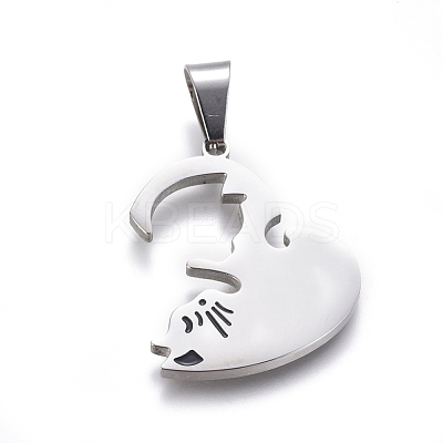 304 Stainless Steel Split Kitten Pendants STAS-G195-09P-1