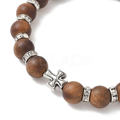 Natural Sandalwood Round Beadeed Stretch Bracelets Sets for Men Women BJEW-JB12355-02-1