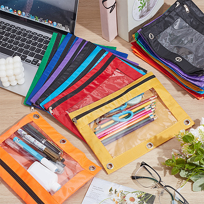 CutHollow 40Pcs 8 Colors Rectangle Oxford Cloth 3-Ring Pen Pencil Zipper Bags ABAG-CL0001-14-1