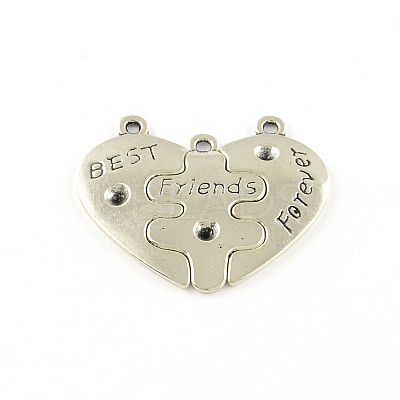 Heart Tibetan Style Alloy Split Pendant Rhinestone Settings TIBEP-S293-059AS-LF-1