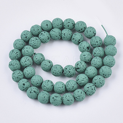 Spray Painted Natural Lava Rock Beads Strands G-N0324-C-03-1