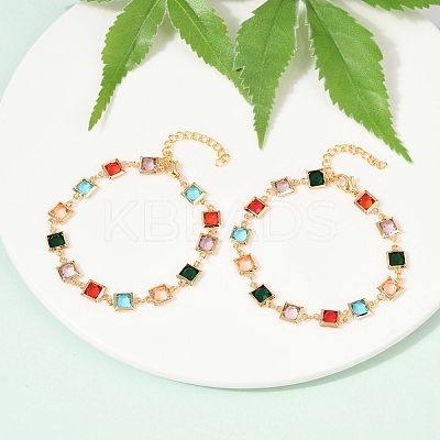 304 Stainless Steel Square Link Bracelets for Woman BJEW-S157-09G-1