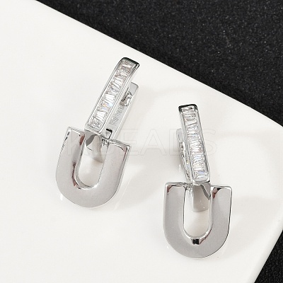Brass Clear Cubic Zirconia U-Shaped Hoop Earrings EJEW-Q016-20P-1