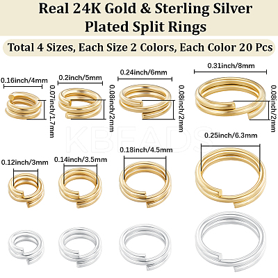 160Pcs 8 Styles Brass Split Rings KK-BBC0023-10-1