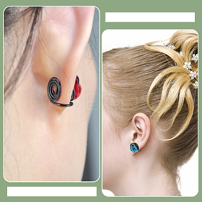 6 Pair 6 Color Plastic Ladybug Cuff Earrings EJEW-AB00001-1