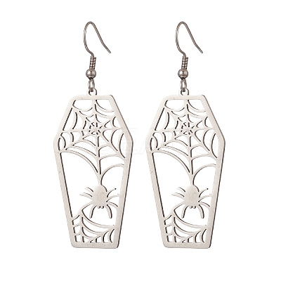 Non-Tarnish 4 Pair 4 Style Spider & Coffin & Web 201 Stainless Steel Dangle Earrings EJEW-JE05238-1
