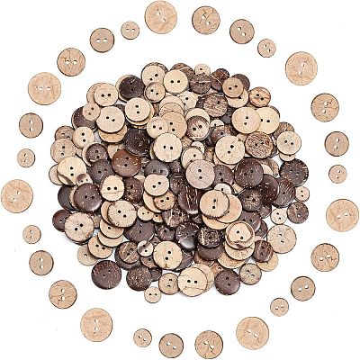 240Pcs 4 Styles 2-Hole Flat Round Coconut Buttons BUTT-CA0001-10-1