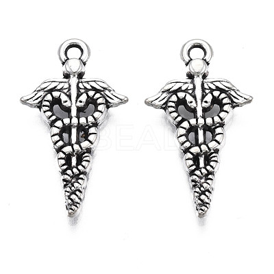Tibetan Style Alloy Caduceus Medical Symbol Charms TIBEP-N008-138-1