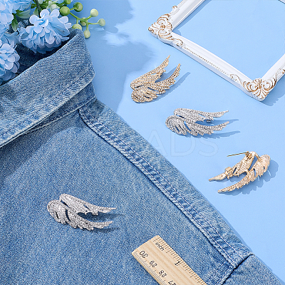 2Pcs Angel Wings Zinc Alloy Rhinestone Brooches for Backpack Clothes Wedding Party JEWB-WR0001-12G-1