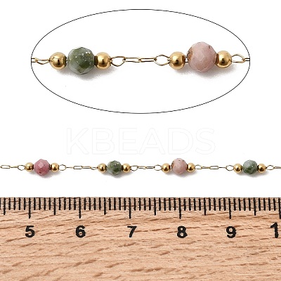 Handmade Natural Indian Agate & 316 Stainless Steel Round Link Chains CHS-L033-07G-04-1