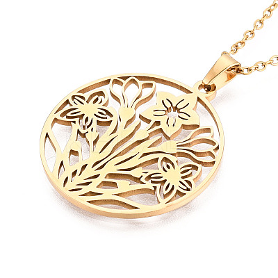 304 Stainless Steel Pendant Necklaces NJEW-T018-57G-1
