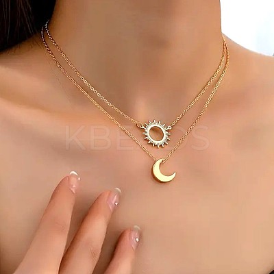 2Pcs Sun & Moon Alloy Pendant Necklaces FS-WGC7774-01-1