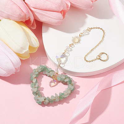 Heart Natural Green Aventurine Chip Pendant Drcorations HJEW-JM01651-03-1