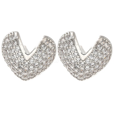 Rack Plating Heart Brass Pave Clear Cubic Zirconia Stud Earrings EJEW-I310-01P-1