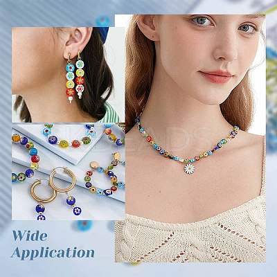 180Pcs 6 Colors Handmade Millefiori Glass Flat Round Bead Strands FIND-SC0003-60-1