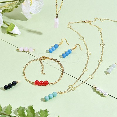 10Pcs Triple Natural Myanmar Jade Round Beaded Connector Charms PALLOY-SW00003-09-1