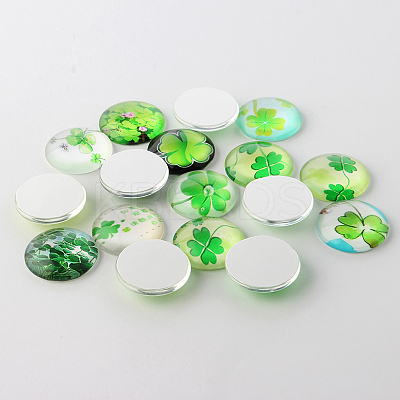 Half Round/Dome Four Leaf Clover Glass Cabochons GGLA-A002-25mm-CC-1