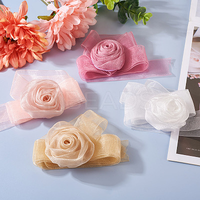 4Pcs 4Colors Cloth Rose Ribbon Chokers FIND-TA0002-27-1