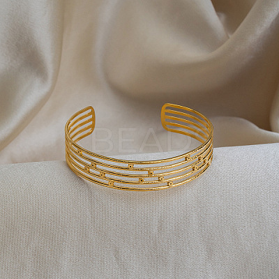 Vintage 304 Stainless Steel Layered Striped Open Cuff Bangles for Women XP3828-1
