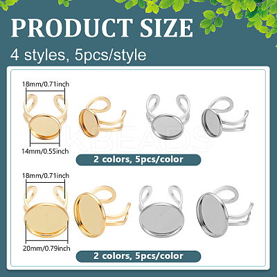 20Pcs 4 Styles 304 Stainless Steel Open Cuff Findings STAS-BC0004-08-1