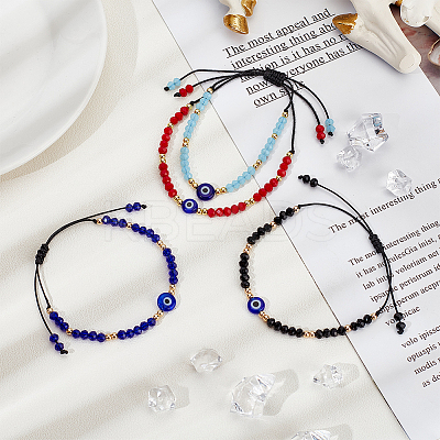 4Pcs 4 Colors Glass & Plastic Evil Eye Braided Bead Bracelets Set BJEW-AN0001-27-1
