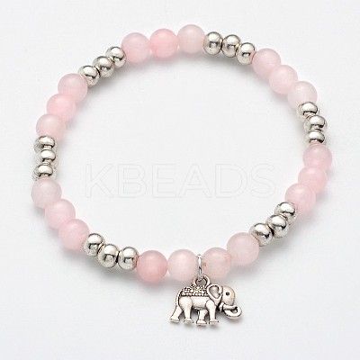 Natural Mixed Stone Beaded Elephant Charm Stretch Bracelets BJEW-JB01974-1