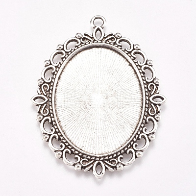 Antique Silver Tone Tibetan Style Oval Pendant Cabochon Settings X-TIBE-473-AS-NR-1
