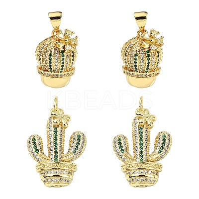 4Pcs 2 Style Rack Plating Brass Micro Pave Cubic Zirconia Pendants KK-CJ0002-76-1