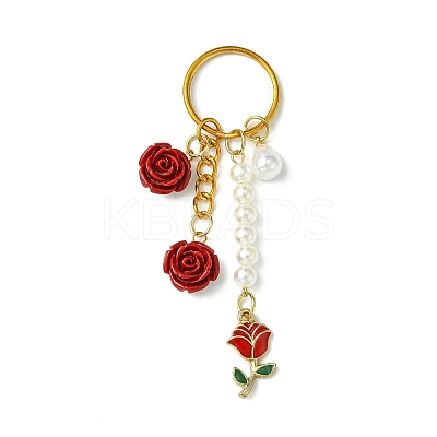 ABS Plastic Imitation Pearl & Alloy Enamel & Synthetic Coral Keychain KEYC-JKC01103-1