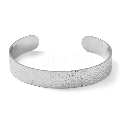 304 Stainless Steel Hammered Cuff Bangles for Women BJEW-Z078-11P-1