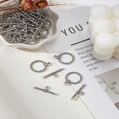20Bags Tibetan Style Alloy Twist Ring Toggle Clasps FIND-LP0007-47-1
