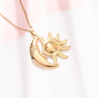 304 Stainless Steel Sun Moon Pendant Cable Chain Necklaces for Men Women NJEW-K308-04D-G-1