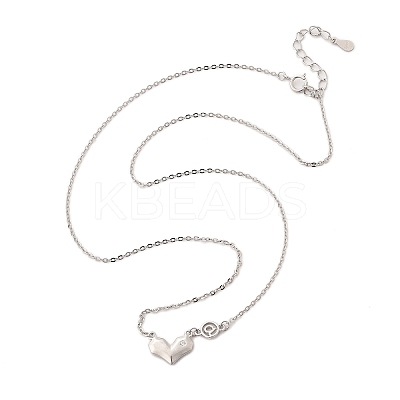925 Sterling Silver Pave Clear Cubic Zirconia Heart Pendant Necklaces for Women NJEW-D315-04P-1