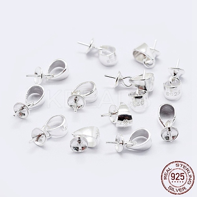 925 Sterling Silver Cup Pearl Bail Pin Pendants STER-F036-07S-3mm-1
