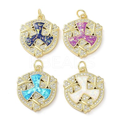 Brass Micro Pave Clear Cubic Zirconia Pendants KK-C045-28G-1
