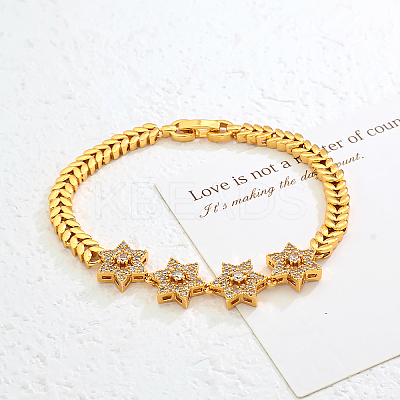 Brass Micro Pave Clear Cubic Zirconia Link Chain Bracelets for Women OO0305-1