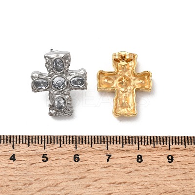 6 Pairs 304 Stainless Steel Cubic Zirconia Cross Stud Earrings EJEW-P330-01A-1