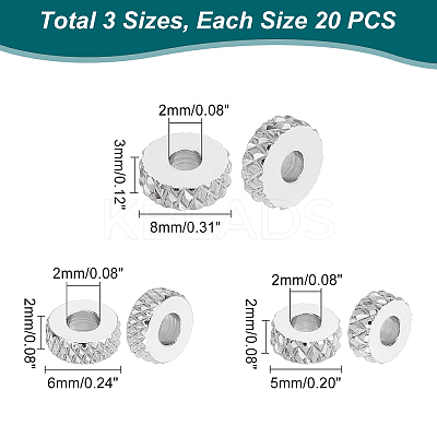 60Pcs 3 Styles 201 Stainless Steel Spacer Beads STAS-UN0038-03-1