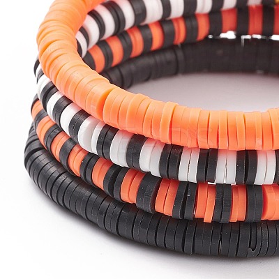 4Pcs 4 Style Polymer Clay Heishi Surfer Stretch Bracelets Set with Word Spooky Boo Acrylic Beads BJEW-TA00127-1