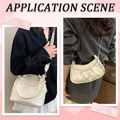 2Pcs Imitation Pearl & Alloy Pink Enamel Flower Tassel Bag Decorative Chains AJEW-BBC0001-06-1