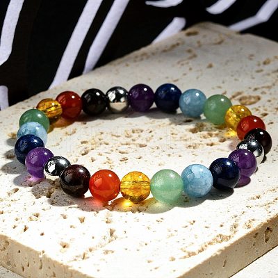 Chakra Gemstone Beaded Stretch Bracelets BJEW-JB02301-1