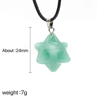 Natural Green Aventurine Geometric Hexagram Star Pendant Necklaces with Black Cords VZ1120-6-1