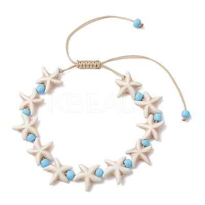 Adjustable Synthetic Turquoise Starfish Beads Braided Bead Bracelets for Women BJEW-JB13583-1