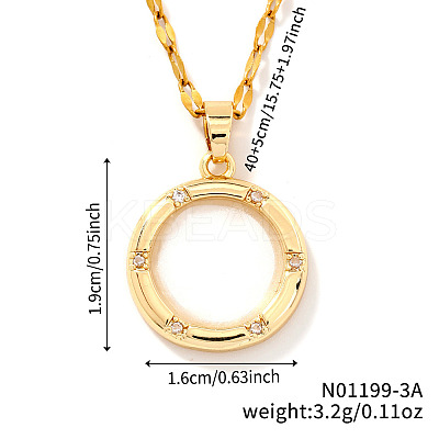 Fashionable Brass Clear Cubic Zirconia Flat Round Pendant Necklaces Women's Versatile Accessory MS7483-1-1