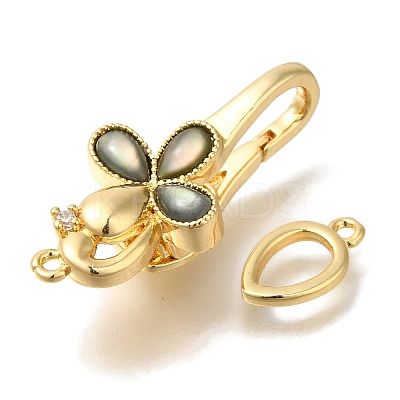 Brass Black Lip Shell Fold Over Clasps KK-K389-135G-1